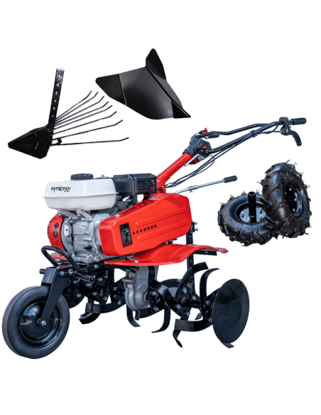 Motoazada de Gasolina Synergy 700 208cc 7,5cv Ancho 90cm con Kit Agrícola Completo y Accesorio Sacapatatas