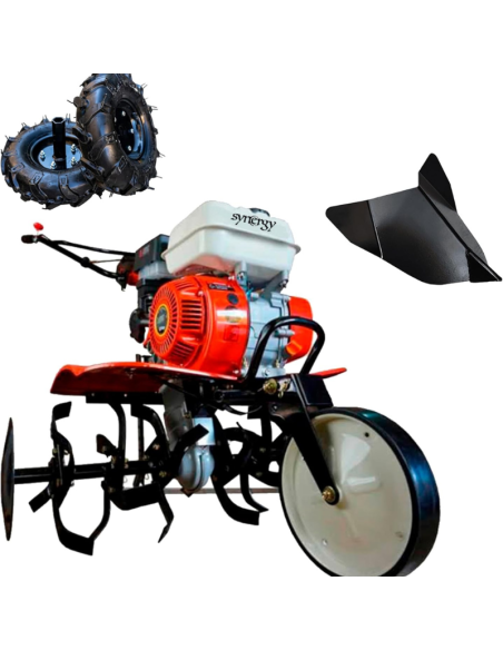 Synergy Motoazada Gasolina Arranque Eléctrico 208cc 7,5CV 4T OHV – 90cm Regulable, 3 Marchas, Ruedas 400x8 y Kit Agrícola